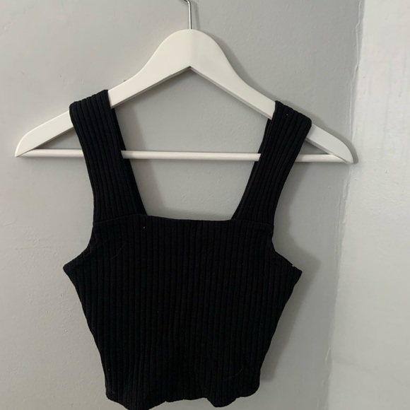 Black ribbed square neck tank top - Picture 1 of 2